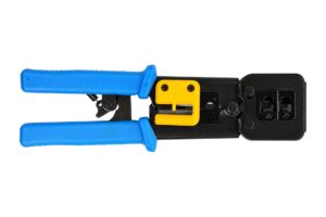 ערכת לוחץ ראצ'ט RJ45/RJ11 דגם 13440S, הלוחץ: הצד עם פתחי הלחיצה 8P ו-6P ומגן הסכין הצהוב
