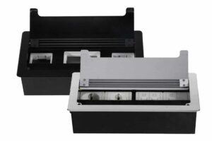 קופסת חיבורים פופ-אפ אלומיניום לשולחן כסף/שחור/לבן