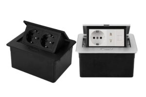 קופסת חיבורים פופ-אפ מלבנית אלומיניום לשולחן כסף/שחור